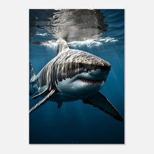 Depth Hunter Poster – Weißer Hai in natürlicher Umgebung, hochwertiger Ozean-Kunstdruck ohne Rahmen.