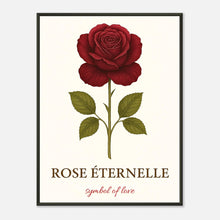 Eternal Rose Poster – rote Rose im eleganten schwarzen Metallrahmen. Zeitloses Blumenmotiv und Symbol ewiger Liebe von Defa Designs.