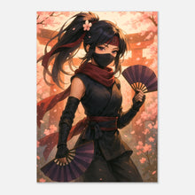 Anime Poster Hanami Yurei – Dance of the Silent Bloom. Hochwertiges Wandbild mit Ninja-Kriegerin in Kirschblüten-Design