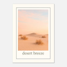 Desert Breeze poster with pastel sand dunes and soft sky – minimalist desert wall art for calming home decor“