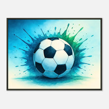 „Momentum – The Heart of Soccer“ Poster im schwarzen Metallrahmen – Dynamische Fußballkunst mit explosiver Energie und Farbe | DEFA Designs