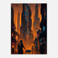 Neon Dystopia Poster – futuristische Cyberpunk Sci-Fi Wandkunst mit leuchtender Neon-Stadt und dystopischem Design.