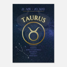 Taurus Zodiac Poster – elegantes Sternzeichen-Wandbild in Dunkelblau und