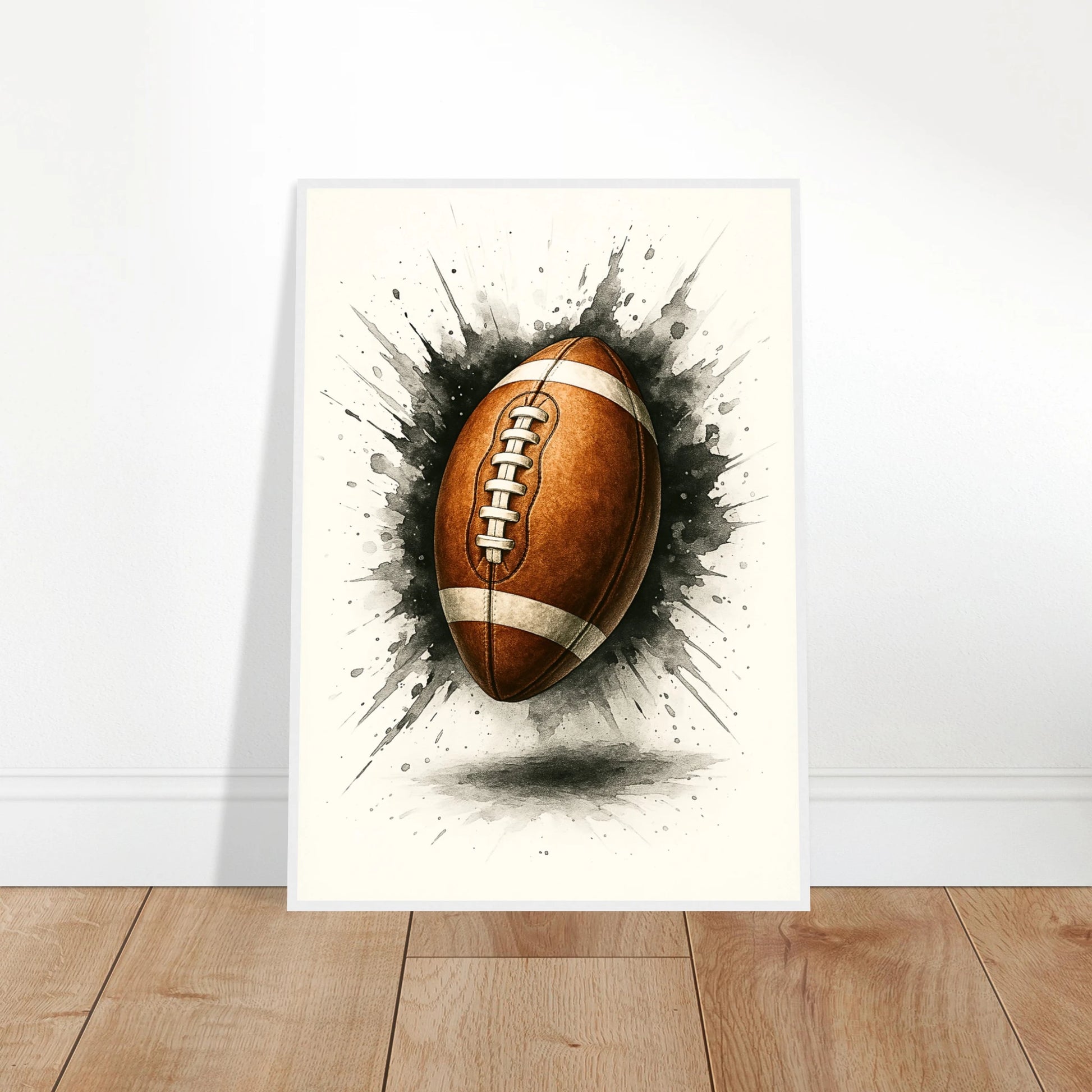 Ungerahmtes Poster „Chase the End Zone“ an die Wand gelehnt – sportliche Wanddekoration für moderne Wohnräume.