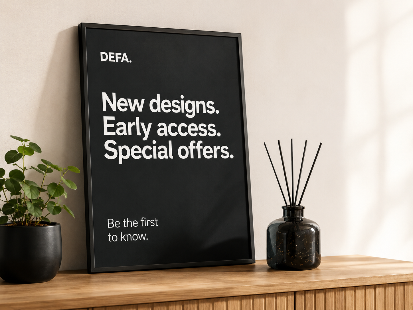 DEFA Club newsletter artwork in a modern interior