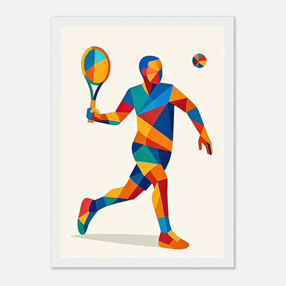 Modernes Tennis Poster „Geometric Serve“ mit weißem Rahmen – stilvolle Sport Illustration für Wohnzimmer, Büro oder Galerie.