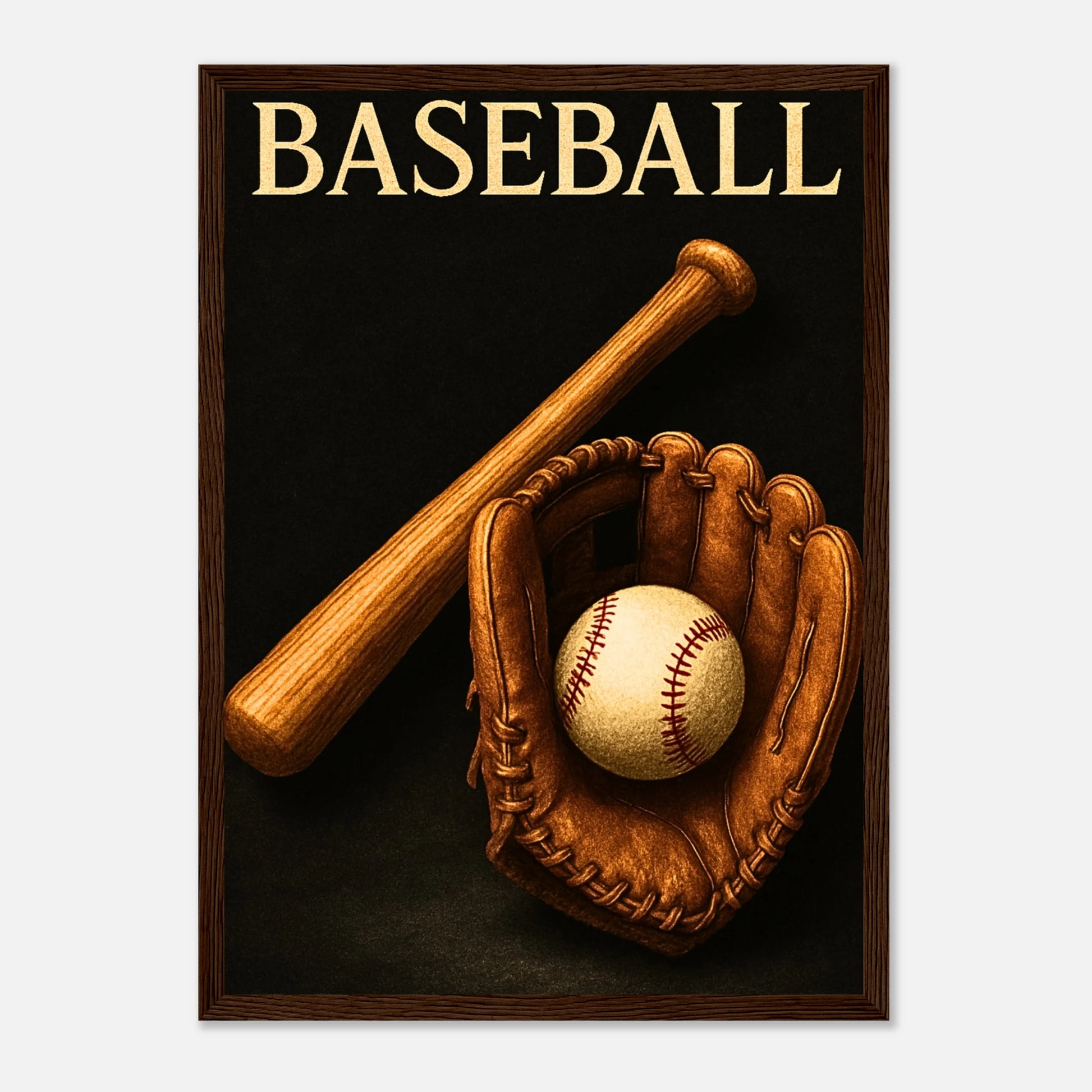 Baseball Poster „Timeless Tradition“ im dunkelbraunen Holzrahmen – elegante Baseball-Deko für echte Fans.