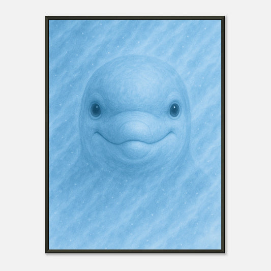 Aqua Mood Poster – sanfter Delfin in klarem Wasser, maritimes Wandbild im schwarzen Metallrahmen, moderne Meereskunst | DEFA Designs