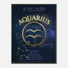 Aquarius wall art poster in black metal frame featuring cosmic zodiac design with constellation and astrology symbol