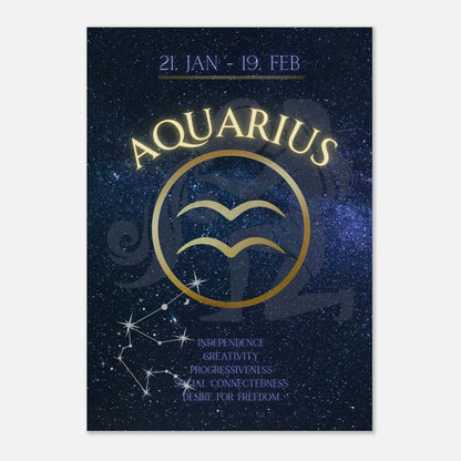 Aquarius zodiac art print with cosmic background – modern astrology wall poster