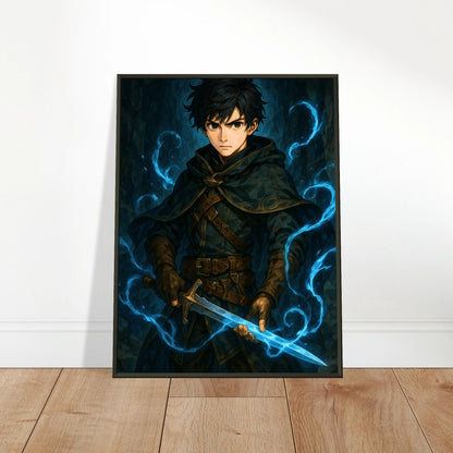 Arctic Warrior Wandbild in hellem modernen Wohnraum, epische Fantasy Kriegerkunst im schwarzen Metallrahmen