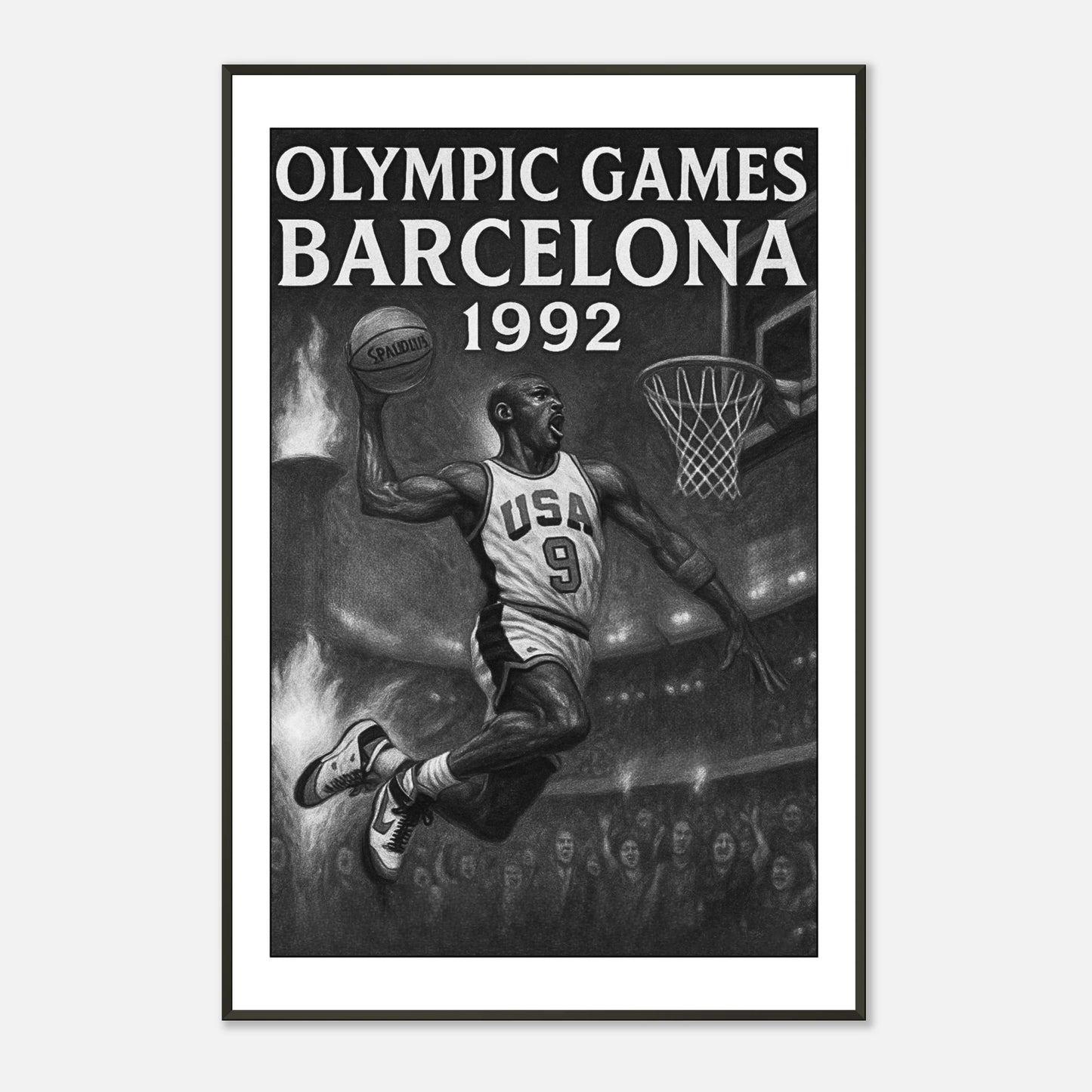 Barcelona 1992 Olympic Basketball Art Print | Hochwertiger Kunstdruck mit Olympia-Motiv im schwarzen Metallrahmen | DEFA Designs