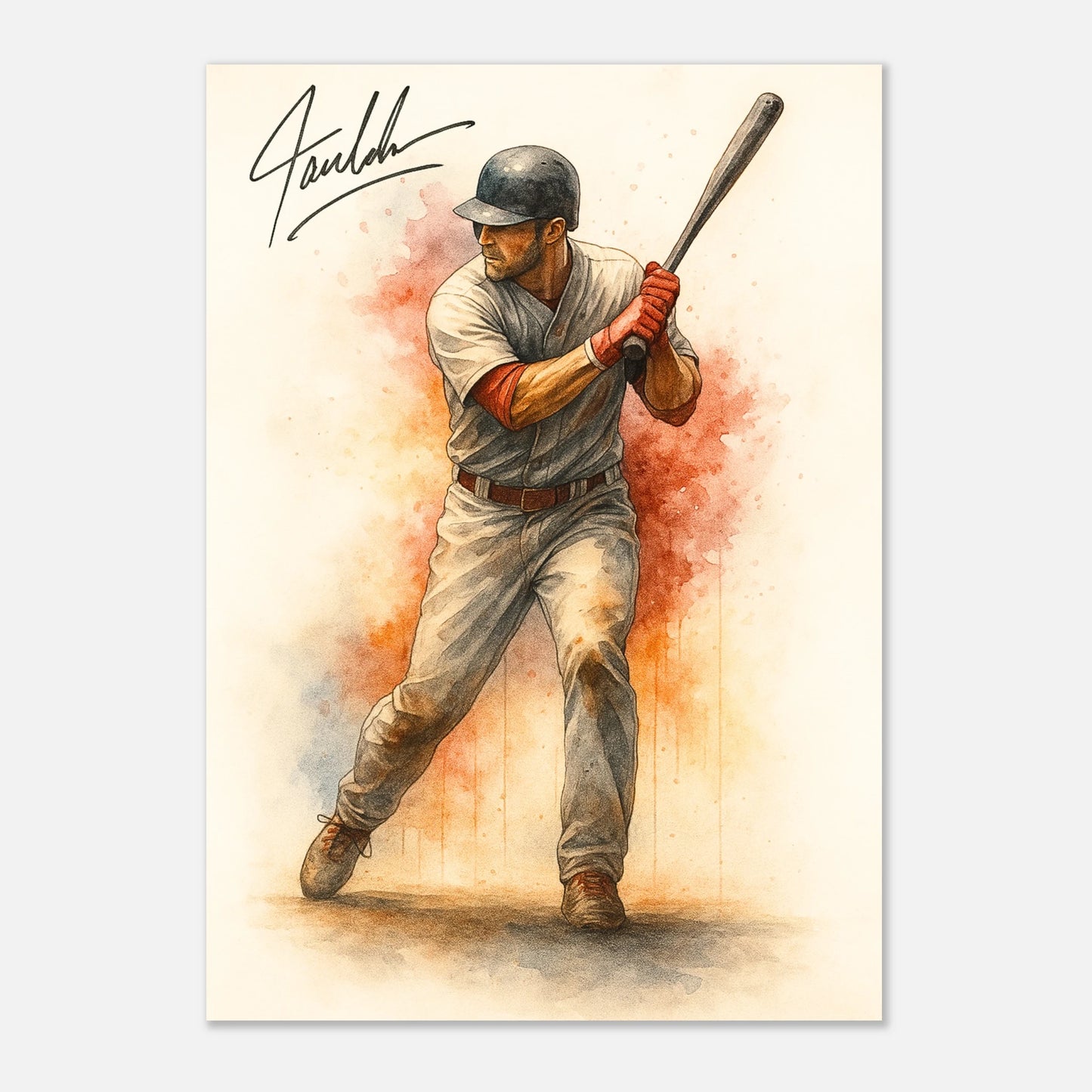 Modern baseball player poster in motion – sports wall art for home, office or man cave, high-quality unframed print.