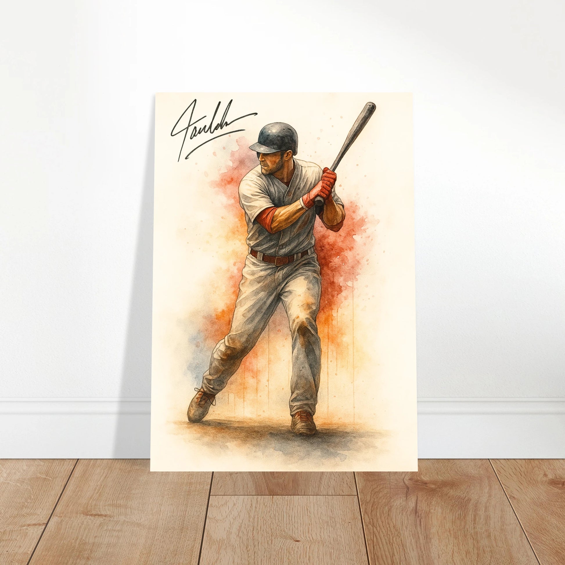 Stylish baseball art print in a contemporary dining area – sports-themed wall decor for modern interiors.