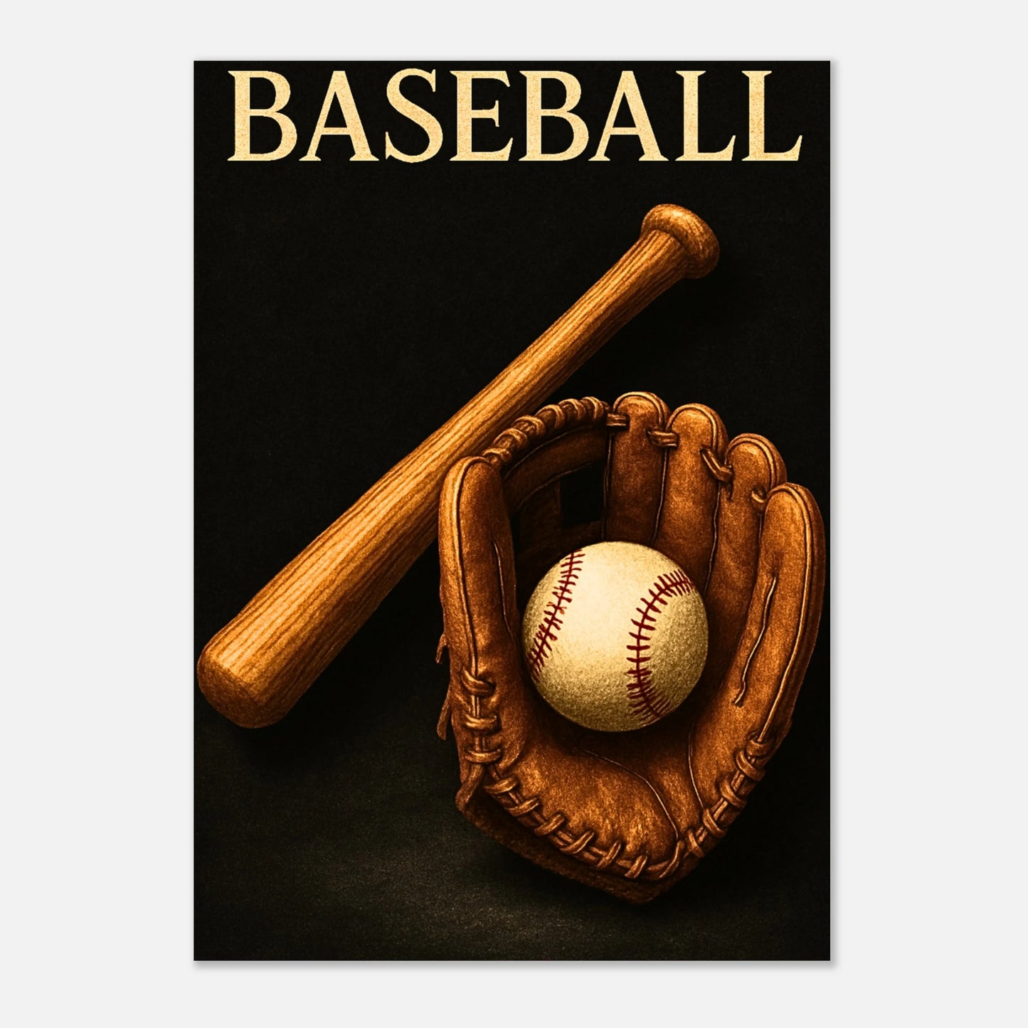 „Timeless Tradition Baseball Poster – Vintage Sport Art Print mit Schläger, Handschuh und Ball, hochwertige Wanddeko“