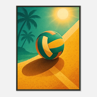 Beach Volleyball Poster „Sun, Sand & Volleyball“ im schwarzen Metallrahmen | Sommerliches Wandbild mit Sonne, Sand und Ball | DEFA Designs
