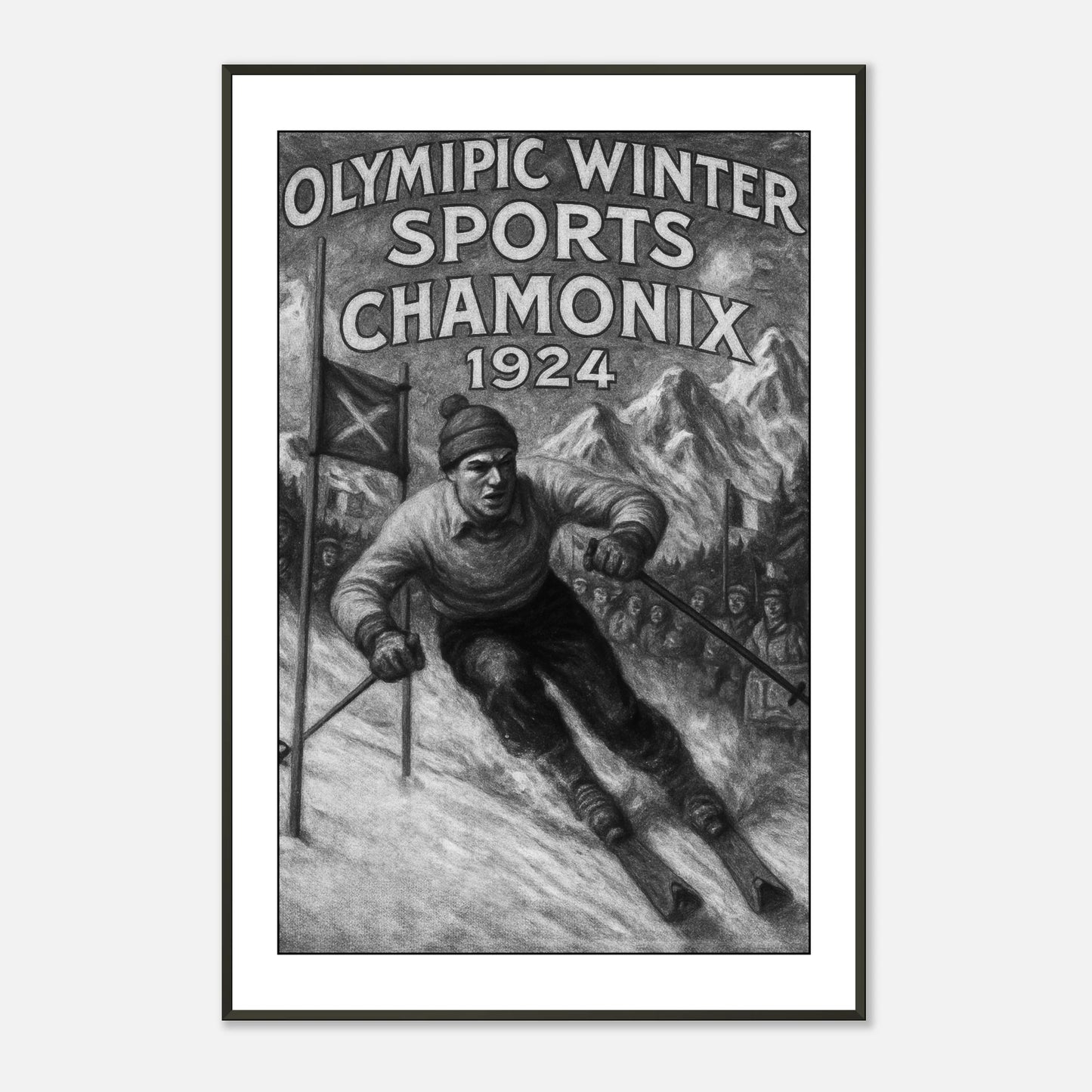 „Chamonix 1924“ – Kunst-Poster mit historischem Ski-Motiv aus den ersten Olympischen Winterspielen | Vintage Wandkunst von DEFA Designs