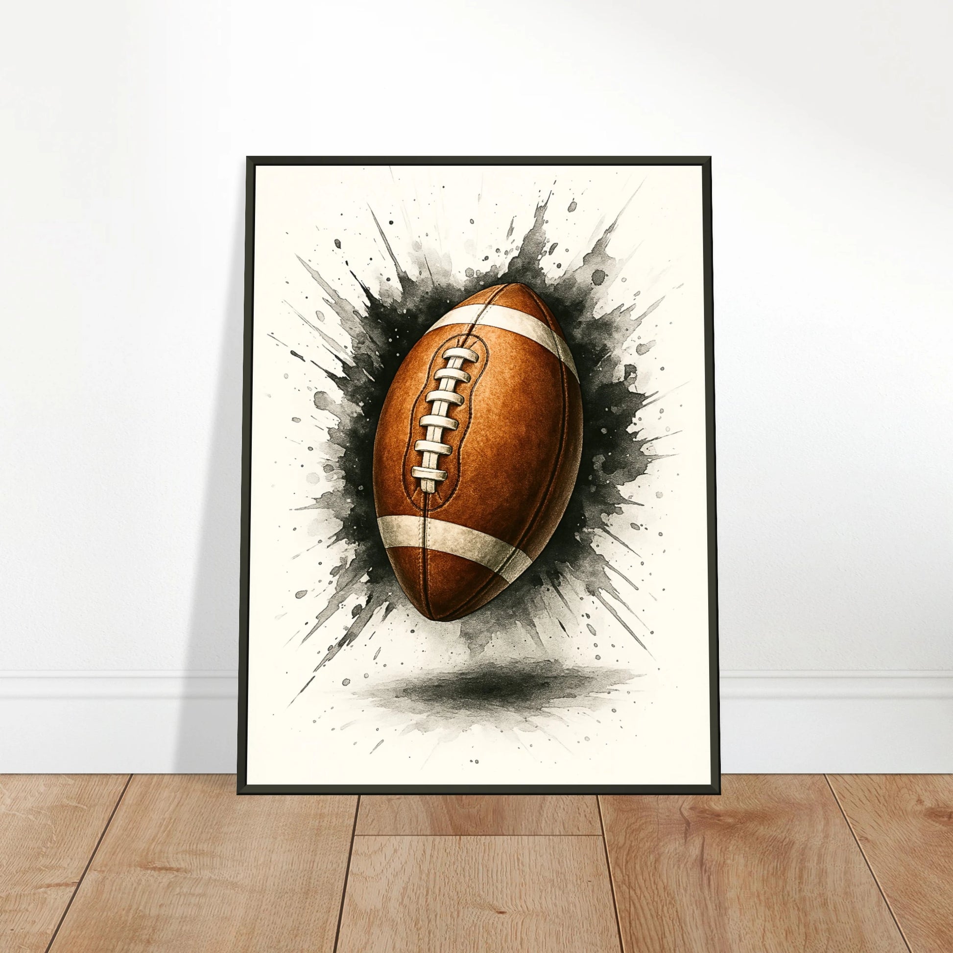 „Chase the End Zone“ Poster im schwarzen Rahmen, an die Wand gelehnt – modernes Sportdesign für Football-Fans weltweit | DEFA Designs