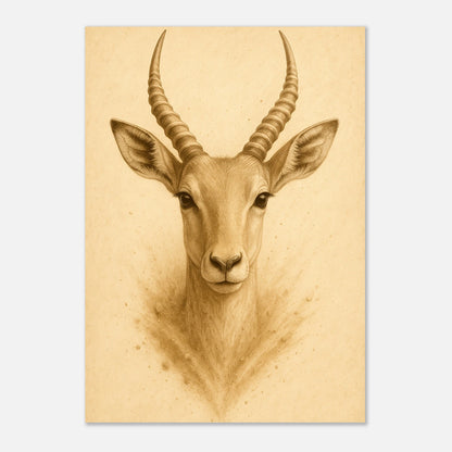 Close-up antelope head wall art, wildlife nature print for modern interior decoration.


