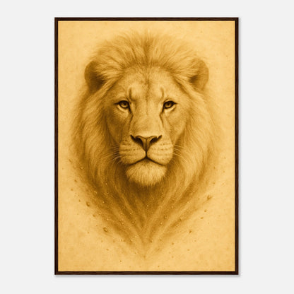 Crown of Calm Poster mit dunkelbraunem Holzrahmen – kunstvolles Löwenmotiv als stilvolle Wanddekoration.