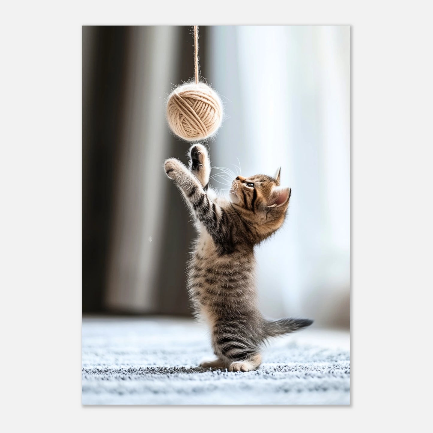 Adorable kitten wall art – playful cat poster with yarn ball for modern decor