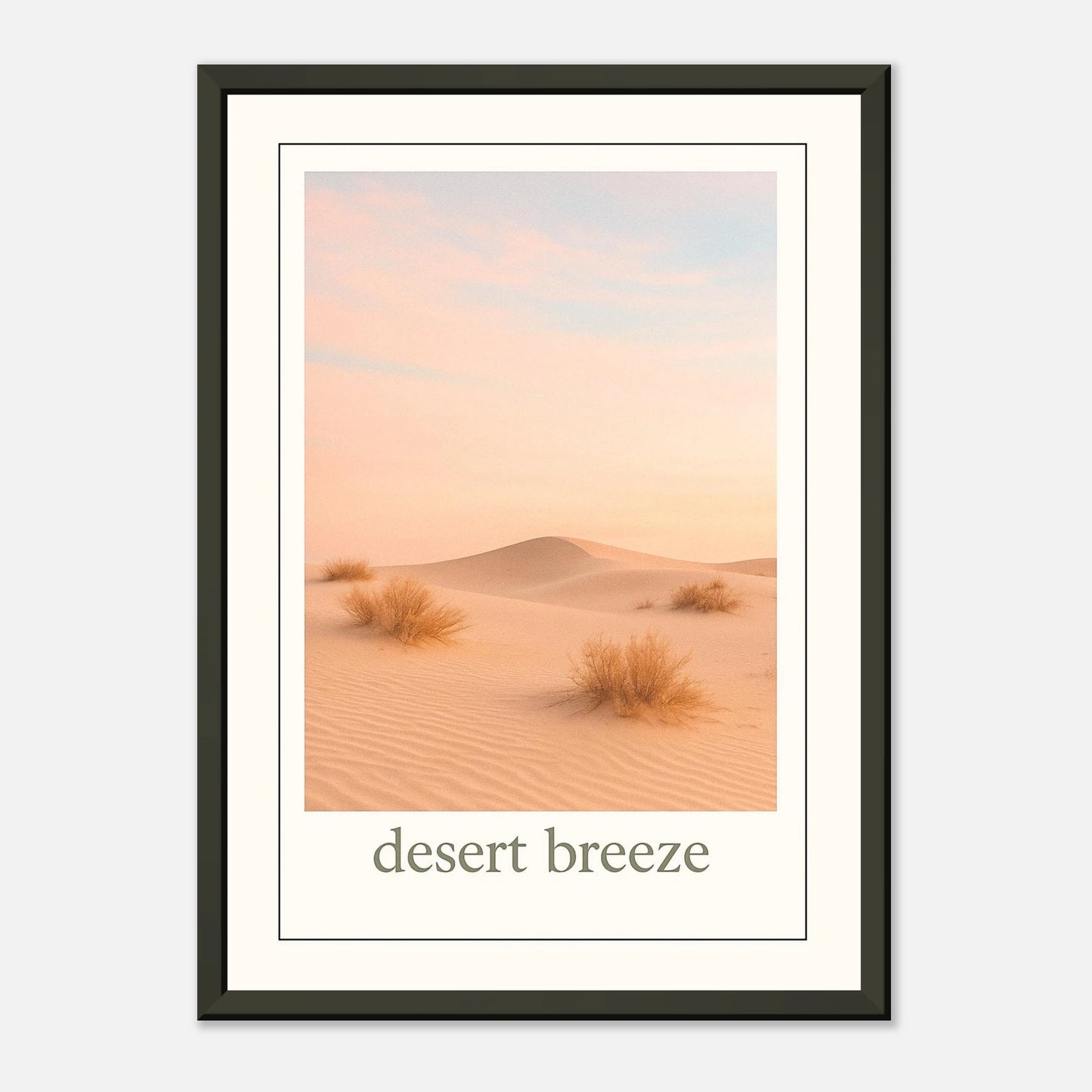 Detailansicht des Desert Breeze Posters – feine Sandstrukturen und warme Farbtöne der Dünen, hochwertige Druckqualität mit elegantem Metallrahmen.