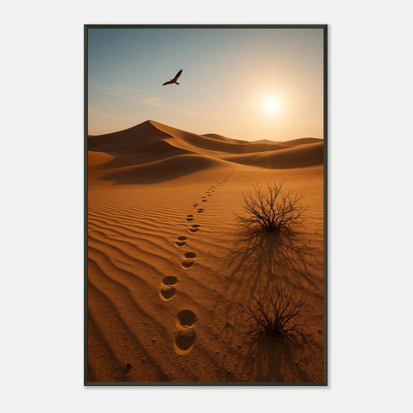 Detailansicht des Desert Journey Posters – feine Sandstrukturen und warme Goldtöne, die die Tiefe der Wüste einfangen.