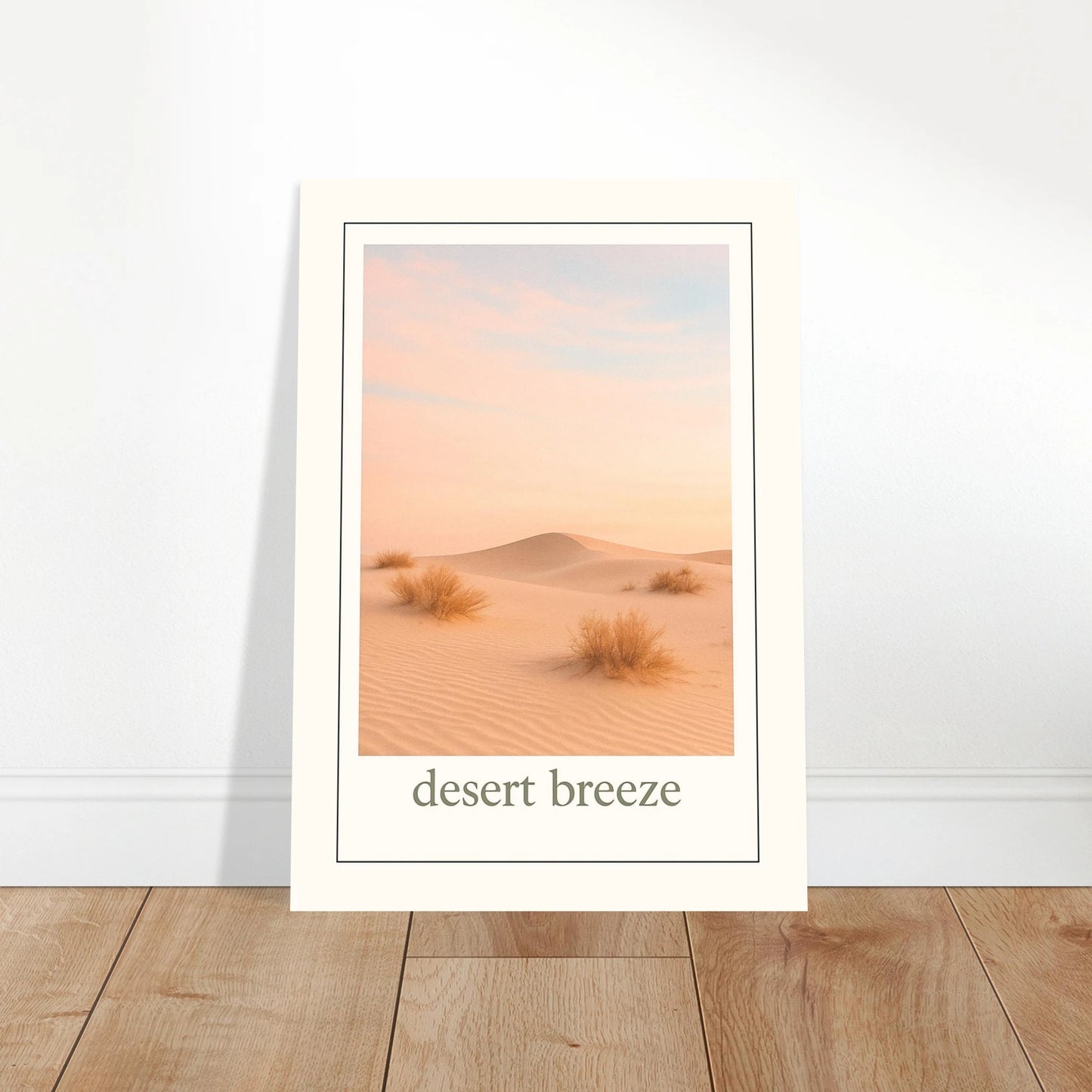 Minimalist desert wall print in bright living room – warm, elegant wall decor for modern and scandi interiors.