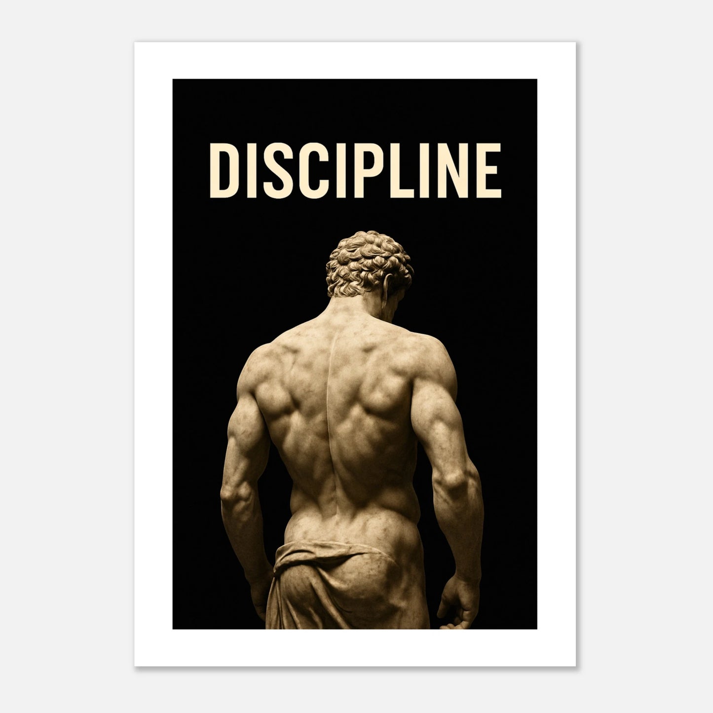 Discipline wall art poster – motivational design with sculpted statue for strength and focus