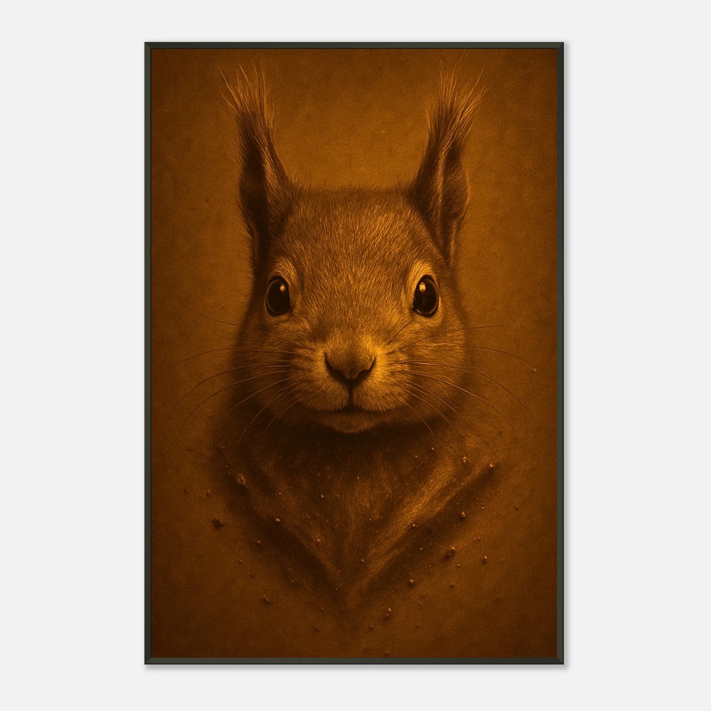 Little Guardian Eichhörnchen-Porträt – ausdrucksstarkes Waldtierposter im schwarzen Metallrahmen, moderne Tierkunst | DEFA Designs