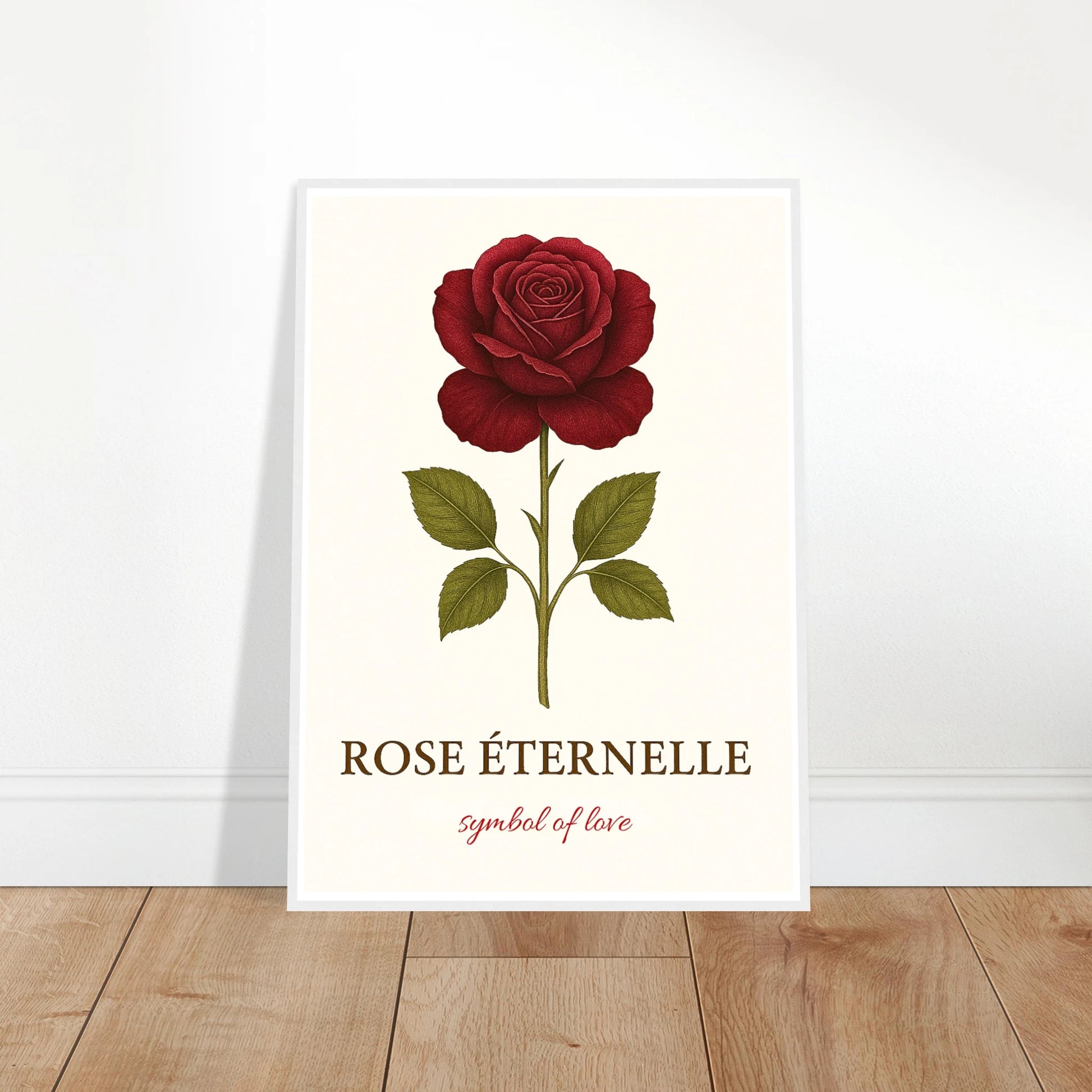 Eternal Rose Poster – rote Rose als romantisches Wandbild angelehnt an Wand