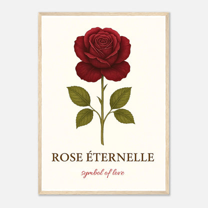 Eternal Rose Poster mit hellbraunem Holzrahmen – stilvolle Rose als Wanddeko in Premium Qualität