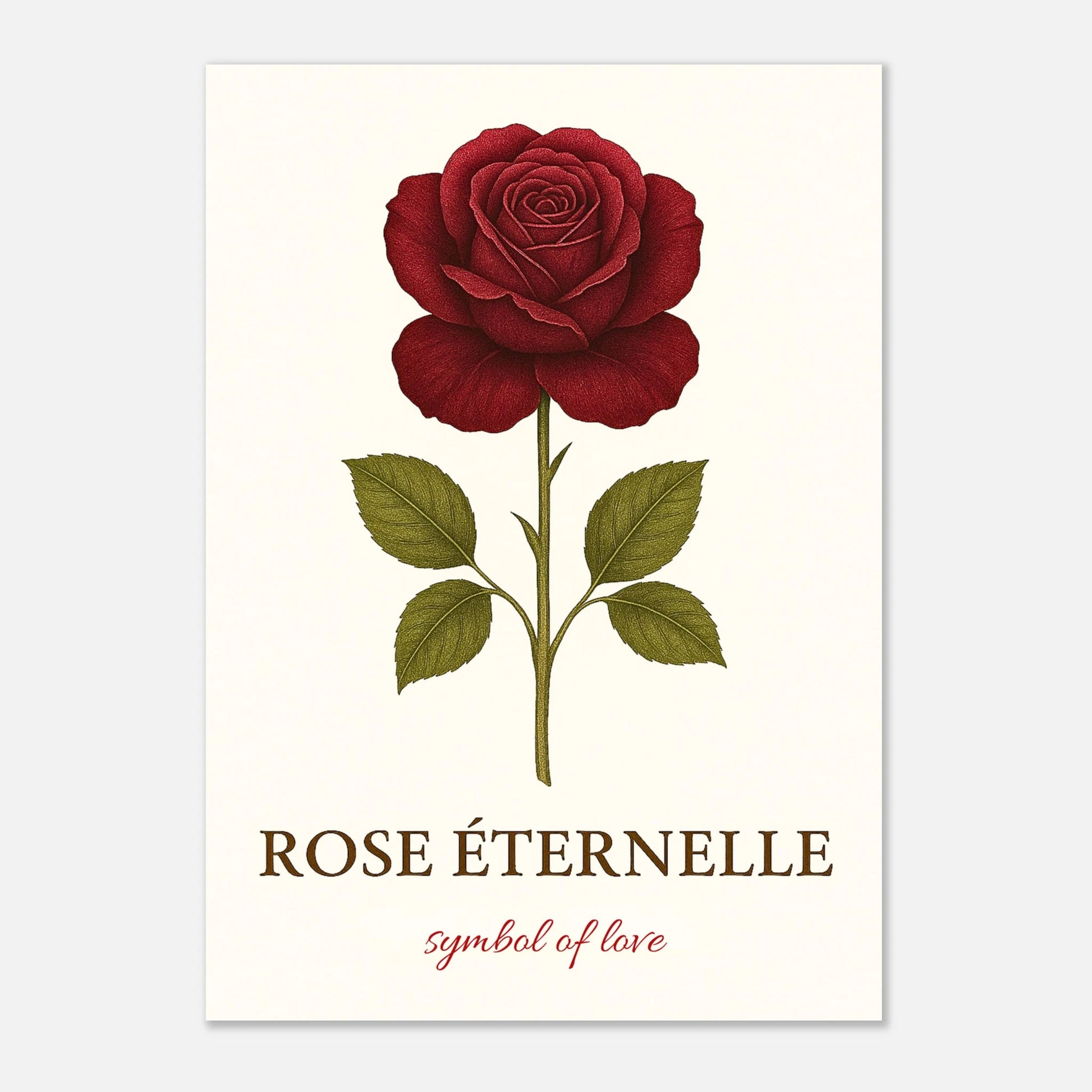 Eternal Rose romantic floral art print – classic red rose illustration on premium matte paper.