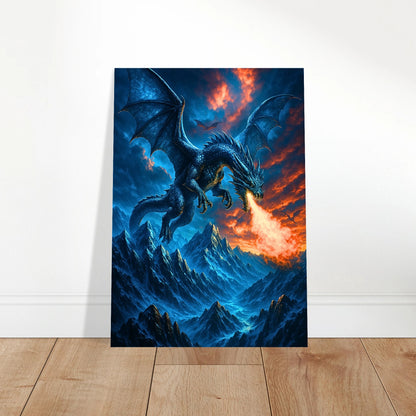 Fierce Dragon Poster – Feuer speiender Drache über Gebirge, epischer Kunstdruck