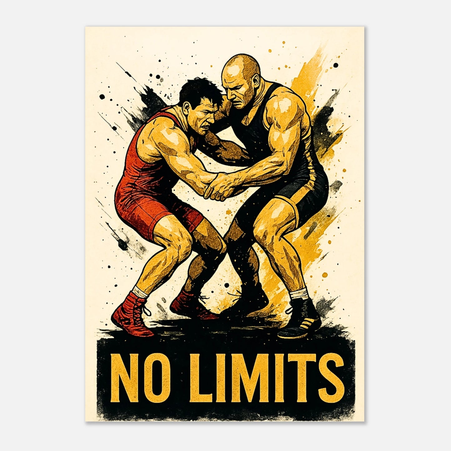 „No Limits Fighting Sport Poster – Wrestling Art Print mit zwei Athleten im Kampf, moderne Sport Wandkunst“