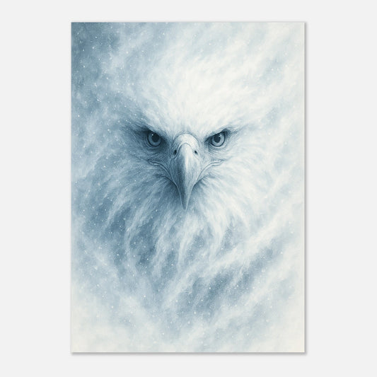 Frost Eagle wall art poster – majestic arctic eagle with icy feathers and piercing eyes by DEFA