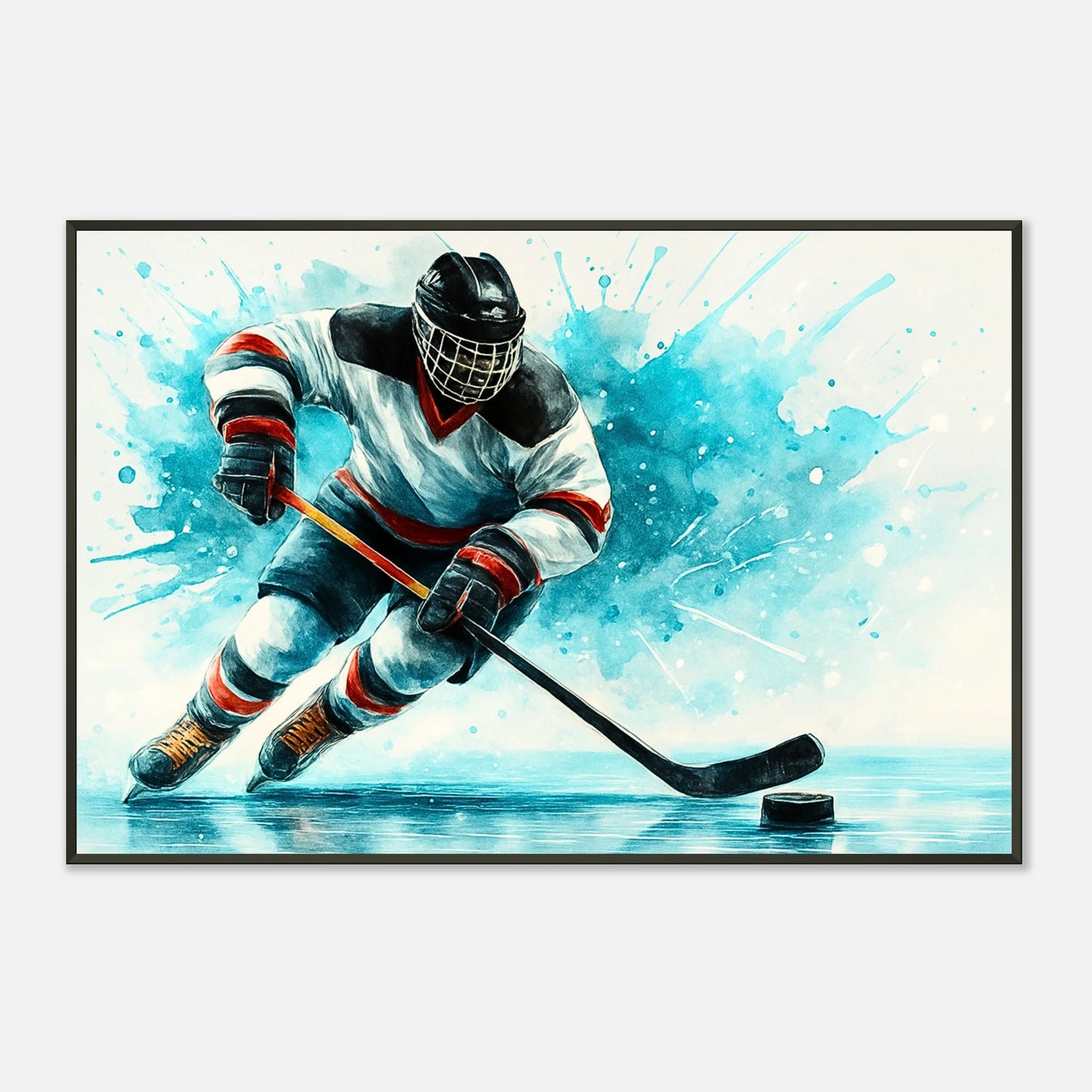 Dynamisches Sport-Poster „Frozen Speed“ mit Eishockeyspieler – Ausdrucksstarke Wandkunst mit blauer Eisenergie | DEFA Designs