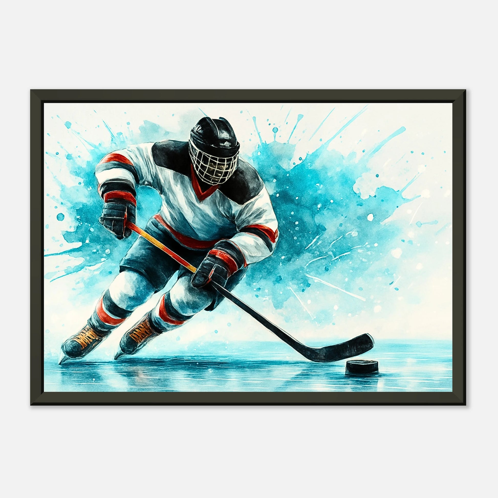 Modernes Eishockey-Poster „Frozen Speed“ – Perfekte Kombination aus Sport, Kunst und Bewegung im eleganten schwarzen Rahmen | DEFA Designs
