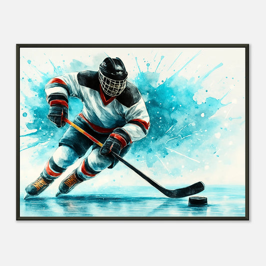 „Frozen Speed – The Art of Ice Hockey“ Poster im schwarzen Metallrahmen – Dynamisches Eishockey-Design voller Bewegung und Energie | DEFA Designs