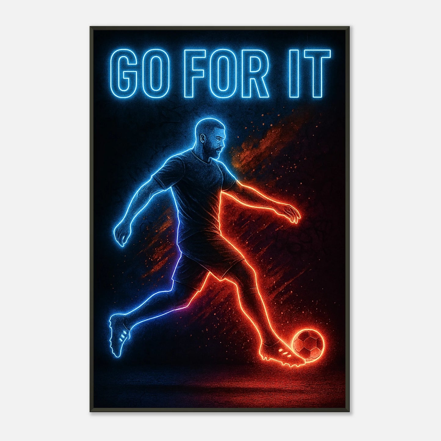 Motivationsposter „Go For It“ mit Neon-Licht-Effekt – inspirierende Fußballkunst für Sportfans und Spieler weltweit | DEFA Designs