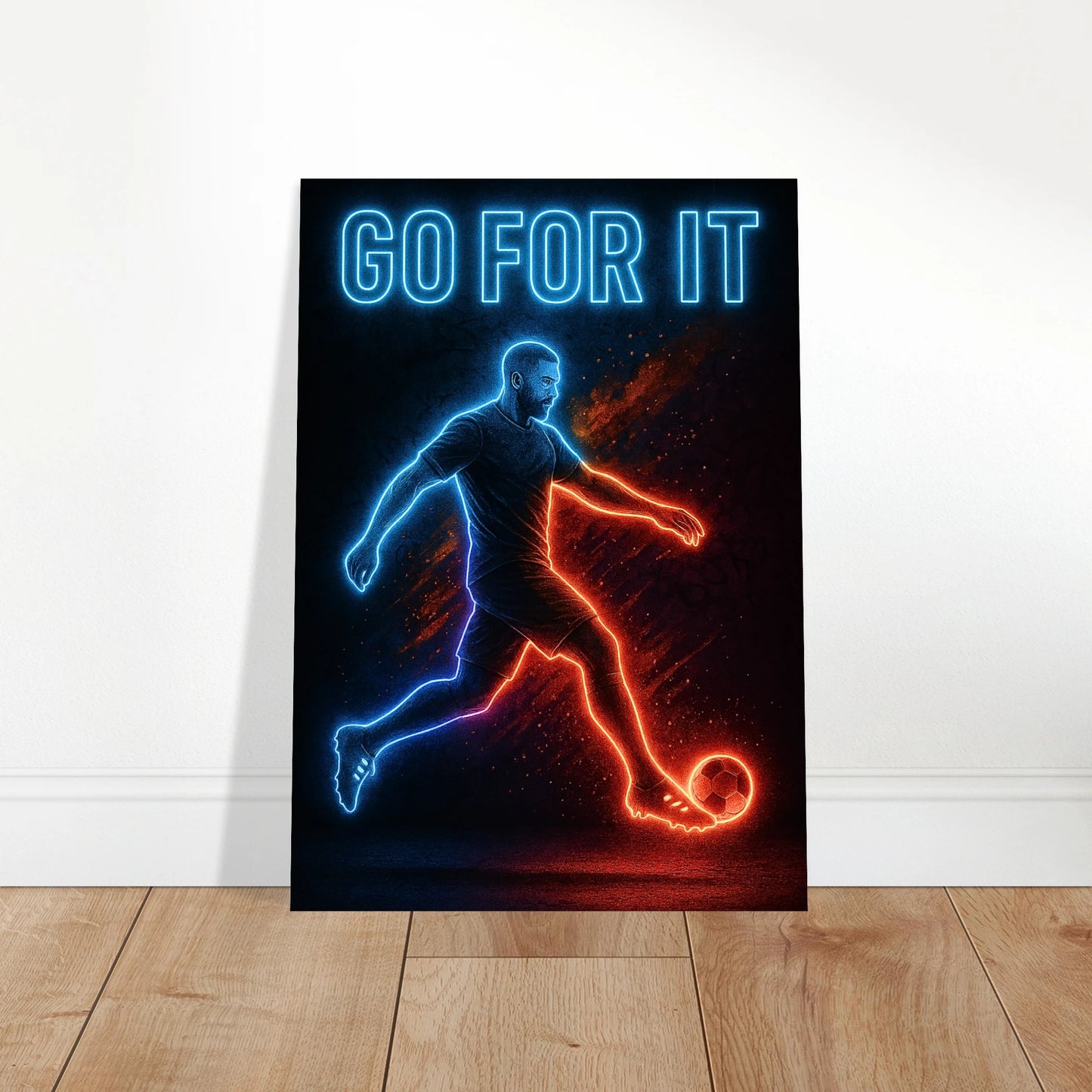 Go For It Neon Soccer Poster – Dynamic Sports Wall Art Print for Home Decor