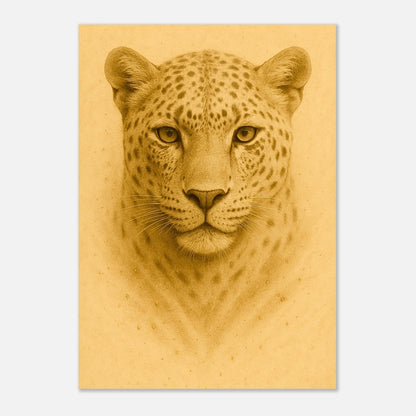 Golden Focus Poster – goldener Leopard als luxuriöse Tierkunst für Wohnzimmer oder Büro