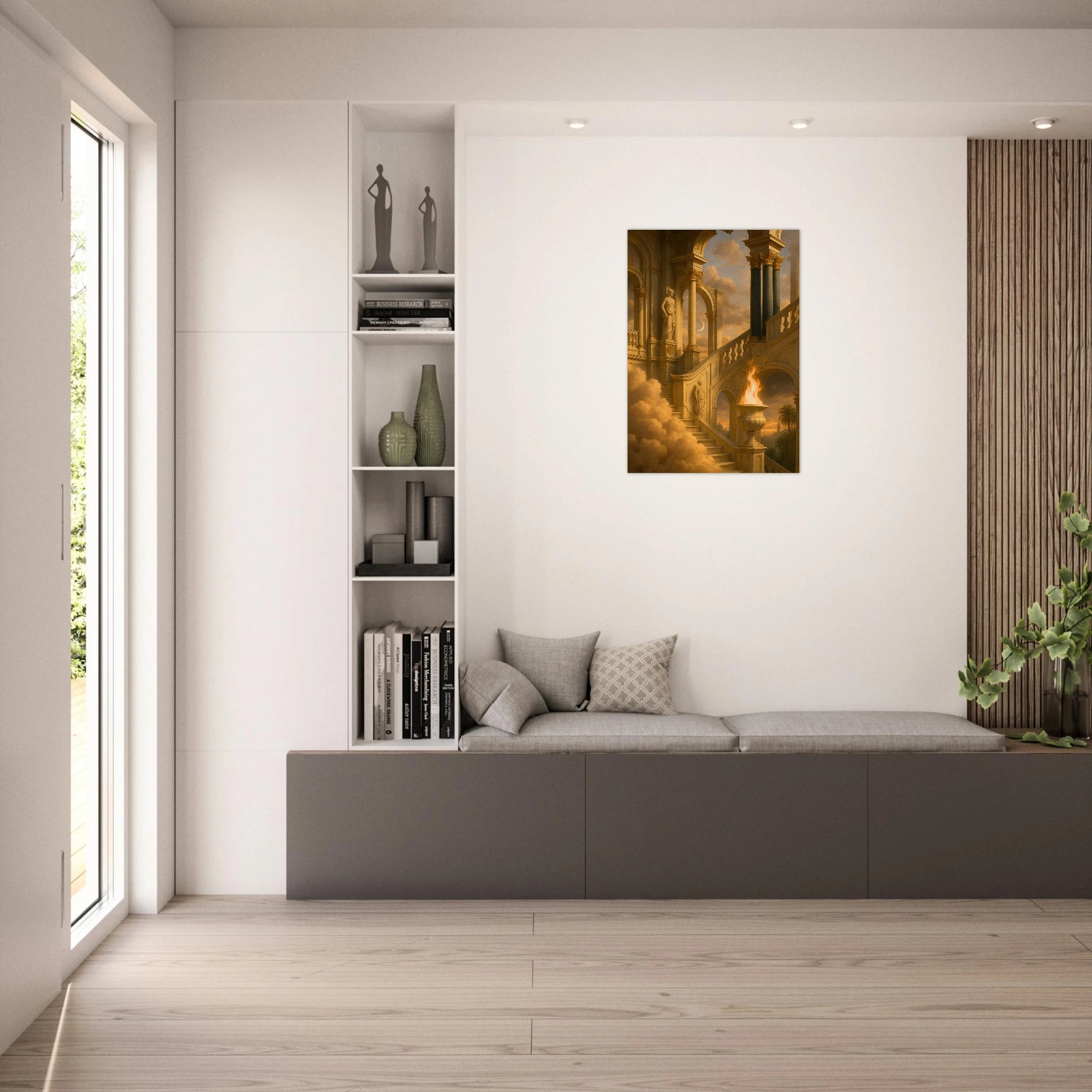Golden Stairway poster – classical wall art in bright modern living room interior design
