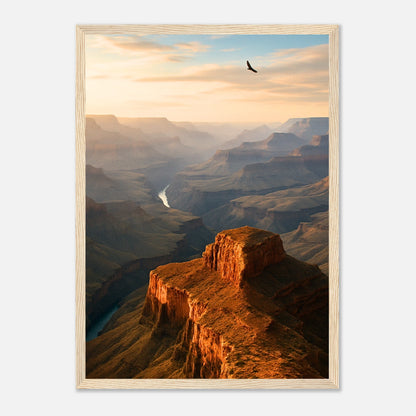 Grand Canyon Poster im hellbraunen Holzrahmen – Natur Wandbild Canyon Landschaft, warmes Licht und majestätische Weite