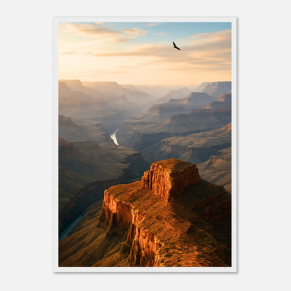 Grand Canyon Poster im weißen Holzrahmen – modernes Naturposter mit Canyon Landschaft in warmem Sonnenlicht