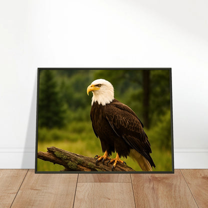 Guardian of the Heights Poster mit Adlermotiv, angelehnt an Wand auf Holzfläche – moderne Tierkunst mit Symbolik der Freiheit.