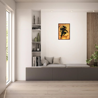 HANAKAGE Poster im hellen Wohnzimmer – edles Anime-Kunstwerk mit goldener Farbpalette, ideal als stilvolle Wanddekoration für moderne Räume.