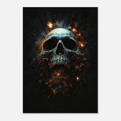 Infernal Skull – episches Dark Fantasy Gothic Poster mit brennendem Totenschädel für Wanddekoration, hochwertiger Kunstdruck.