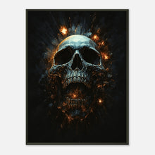 Infernal Skull Dark Fantasy Schädel Wandbild mit schwarzem Metallrahmen, feuriges Gothic Kunstwerk als modernes Statement-Poster
