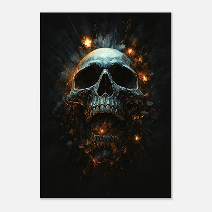 Infernal Skull Kunstdruck – düsteres Gothic Wandbild mit leuchtendem Totenschädel, Dark Fantasy Deko für Wohnzimmer oder Büro.